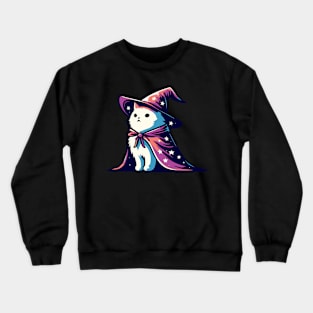 Funny White Cosmic Cat Wizard Crewneck Sweatshirt